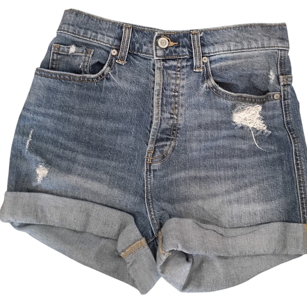 Eunina Olivia Ultra High Rise Mom Shorts Medium Wash Distressed Denim Size 27